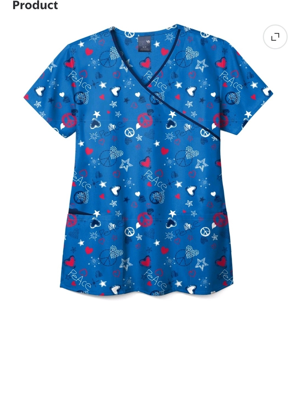 Women’s Zoe And Chloe Blue Peace Print Mock Scrub Top